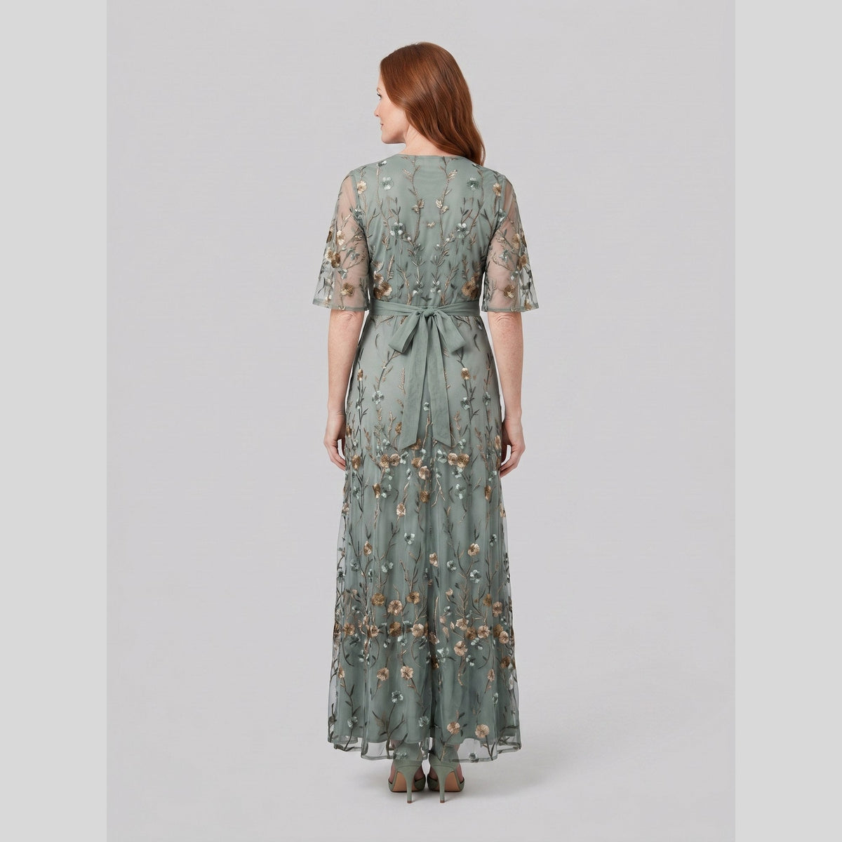 Melisande | Floral Embroidered Sheer Evening Gown by Vera Noir – back view