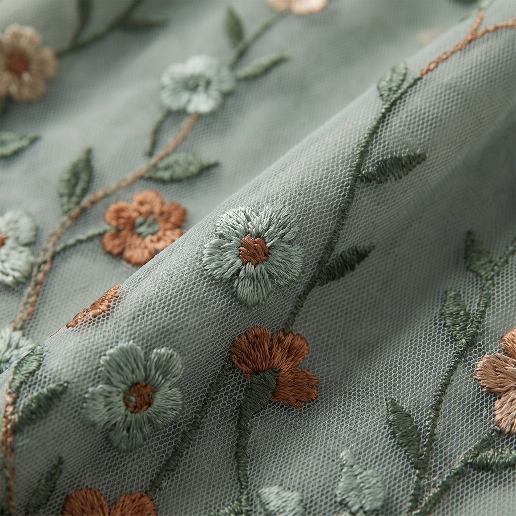 Melisande | Floral Embroidered Sheer Evening Gown by Vera Noir – detail view