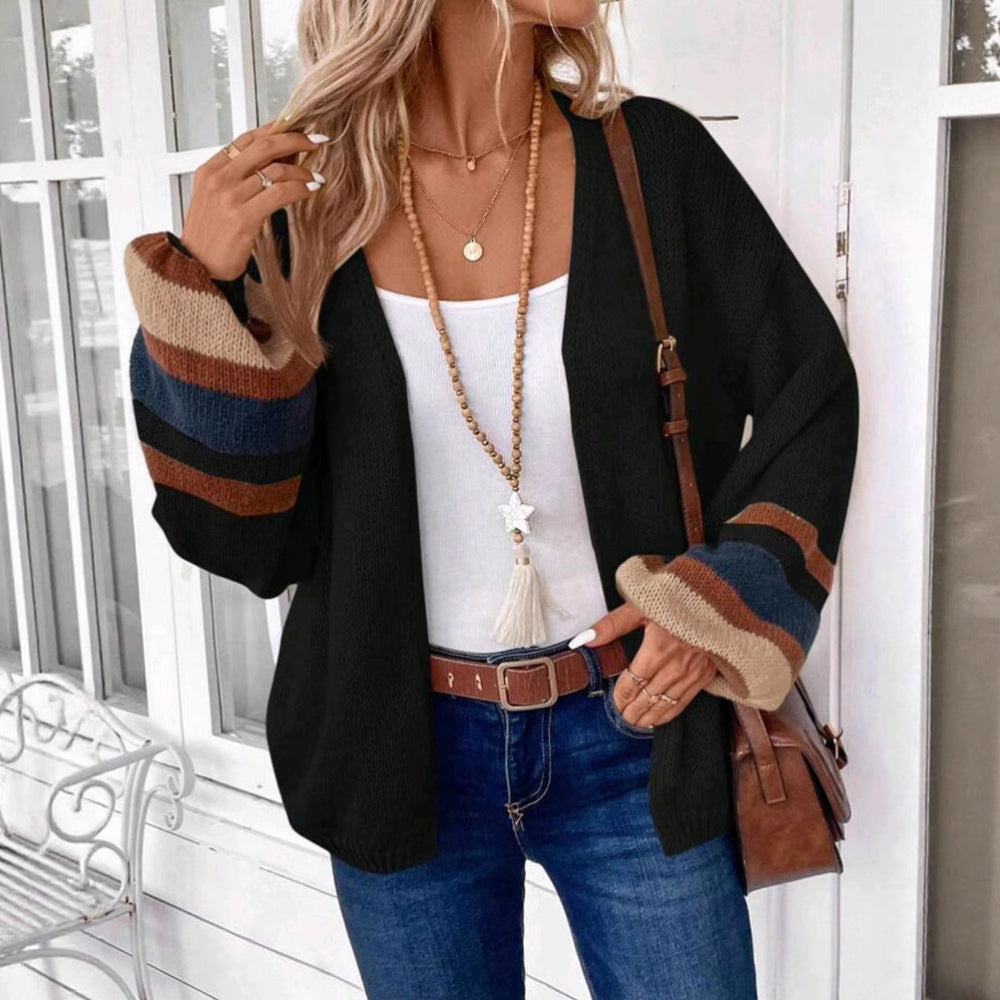 Mona Striped Lantern Sleeve Cardigan back view showing fit