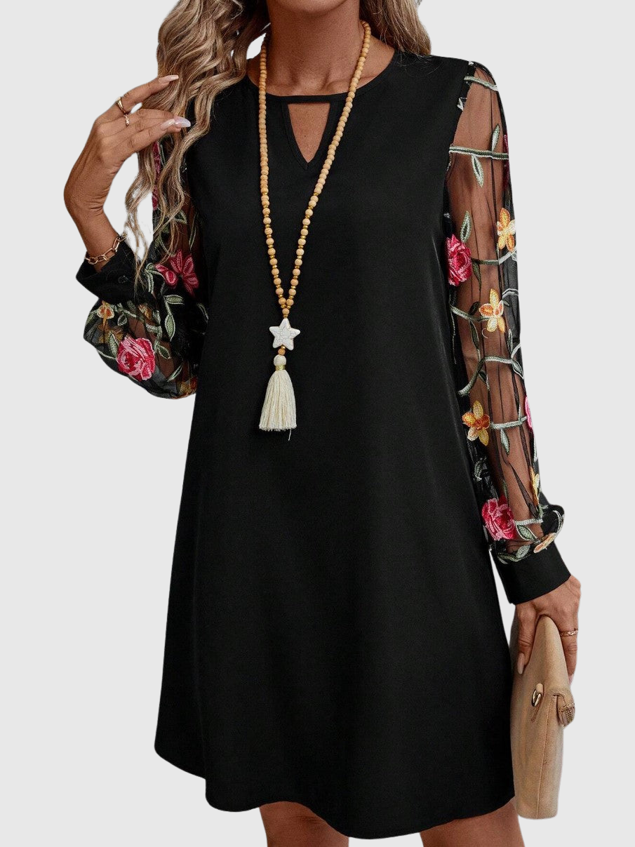 Neravira plunge-neck dress with sheer sleeves, back view