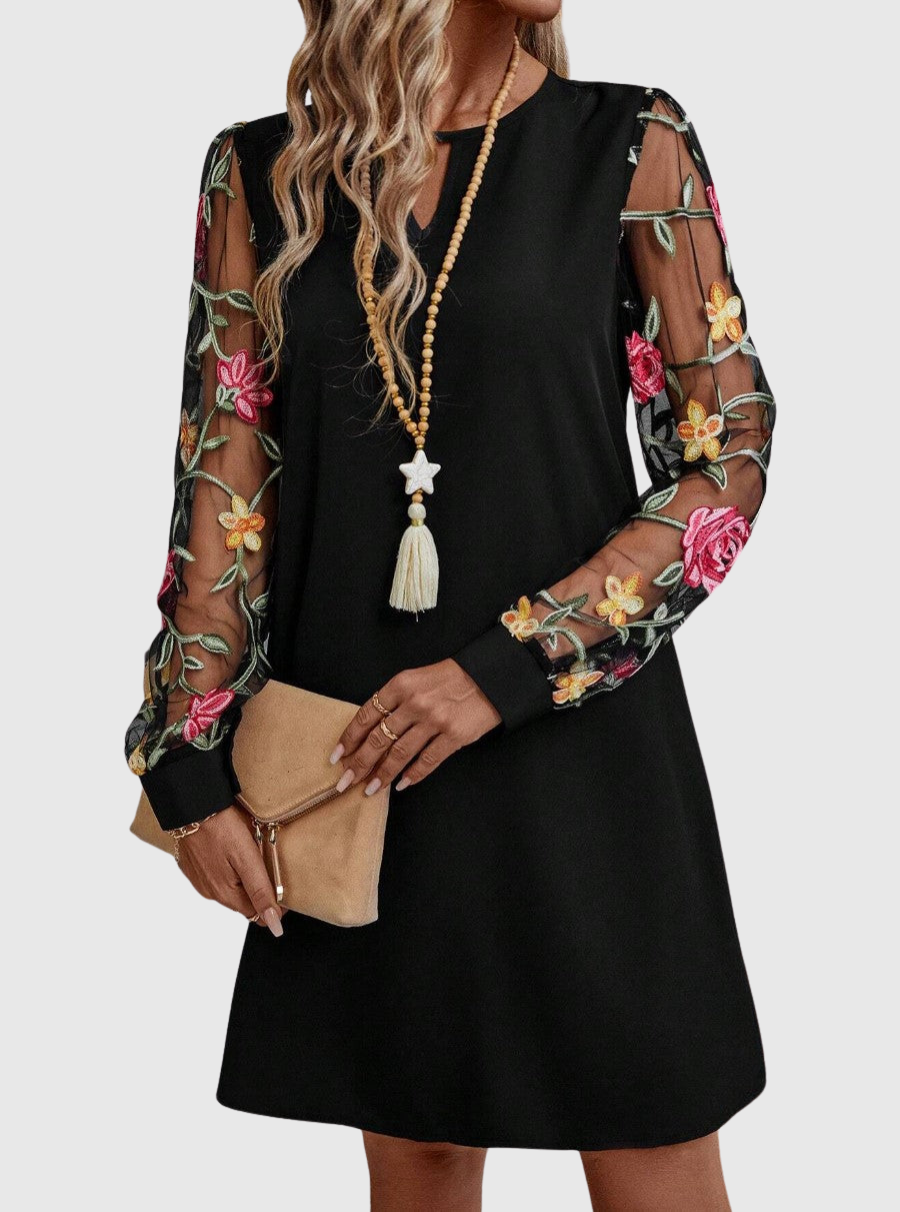 Neravira plunge-neck dress with sheer sleeves, styled view