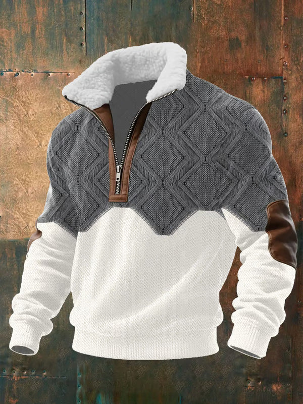Nick Men's Zip-Up Sweater with Faux Fur Collar by Vera Noir – front view
