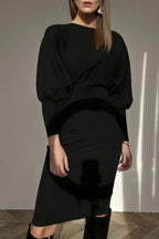 Nolavine Balloon Sleeve Knit Midi Dress – styled view