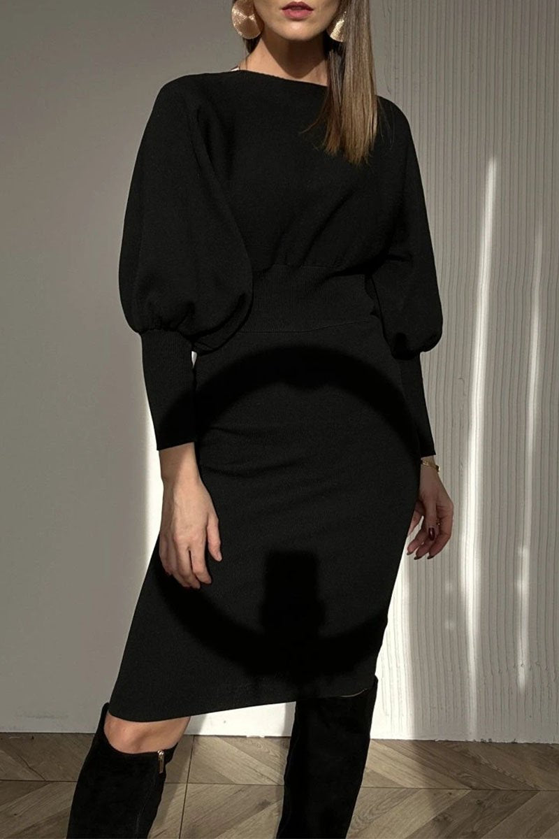 Nolavine Balloon Sleeve Knit Midi Dress – styled view