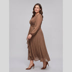 Noor | Twist-Knot Chiffon Dress by Vera Noir – in brown