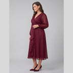Noor | Twist-Knot Chiffon Dress by Vera Noir – in burgundy