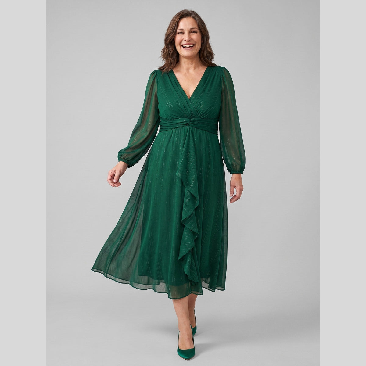 Noor | Twist-Knot Chiffon Dress by Vera Noir – in dark green