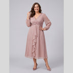 Noor | Twist-Knot Chiffon Dress by Vera Noir – in dusty rose
