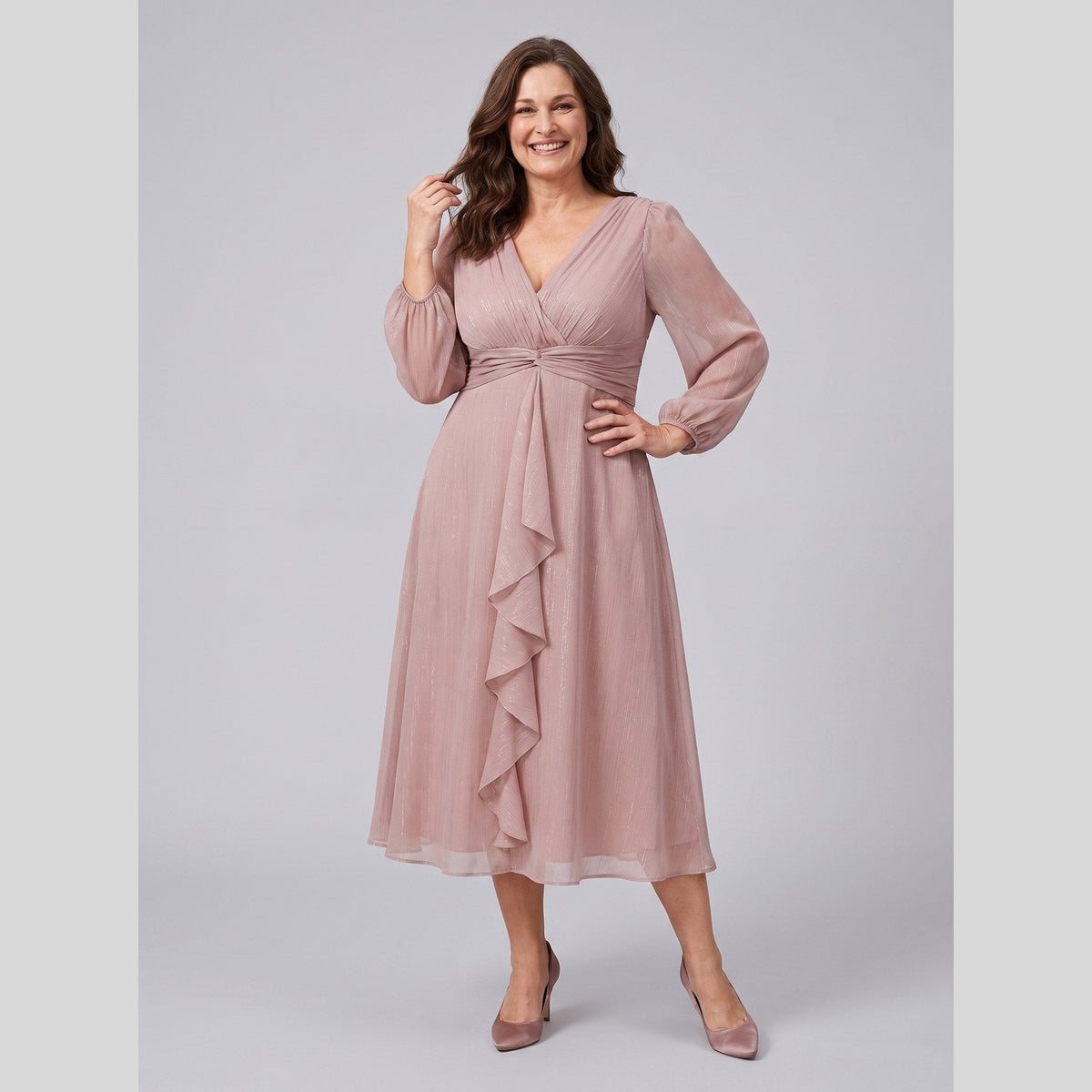 Noor | Twist-Knot Chiffon Dress by Vera Noir – in dusty rose