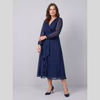 Noor | Twist-Knot Chiffon Dress by Vera Noir – in navy blue