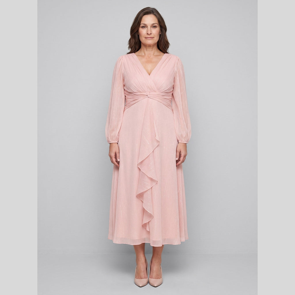 Noor | Twist-Knot Chiffon Dress by Vera Noir – in pink