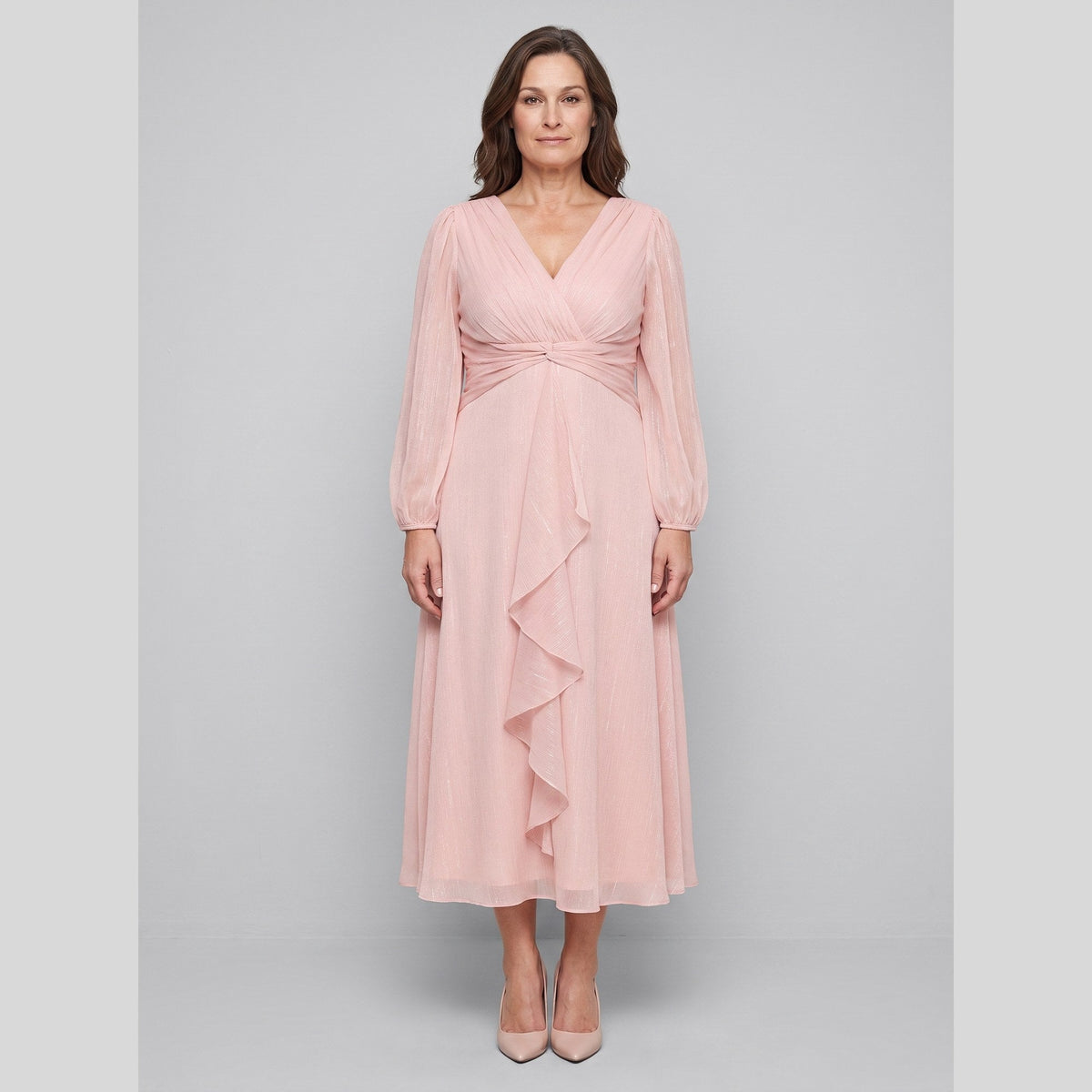 Noor | Twist-Knot Chiffon Dress by Vera Noir – in pink