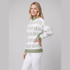 Nordic Snowflake Knit Sweater in green – front view