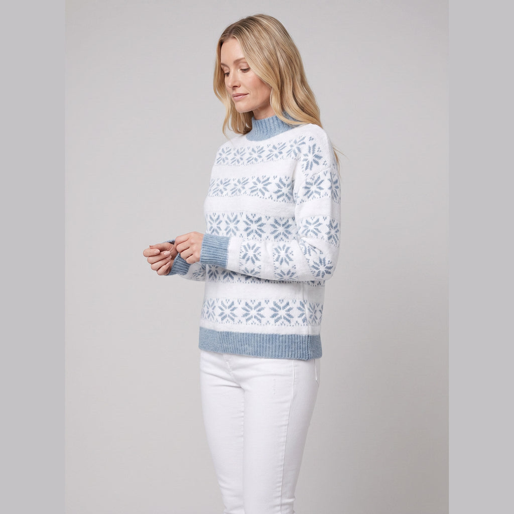 Nordic Snowflake Knit Sweater in light blue – front view