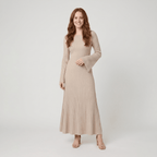 Nori | Ribbed Knit Maxi Dress with Bell Sleeves by Vera Noir – in beige