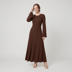 Nori | Ribbed Knit Maxi Dress with Bell Sleeves by Vera Noir – in brown