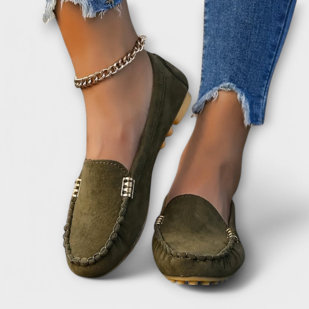 Odessa | Stitched-Front Loafers – styled view