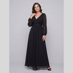 Odile | Chiffon Gown with Beaded Waist by Vera Noir – in black