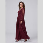 Odile | Chiffon Gown with Beaded Waist by Vera Noir – in burgundy