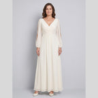 Odile | Chiffon Gown with Beaded Waist by Vera Noir – in cream