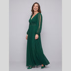Odile | Chiffon Gown with Beaded Waist by Vera Noir – in dark green