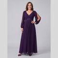 Odile | Chiffon Gown with Beaded Waist by Vera Noir – in dark purple