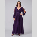 Odile | Chiffon Gown with Beaded Waist by Vera Noir – in dark purple