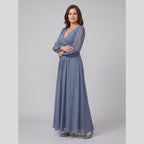 Odile | Chiffon Gown with Beaded Waist by Vera Noir – in dusty blue