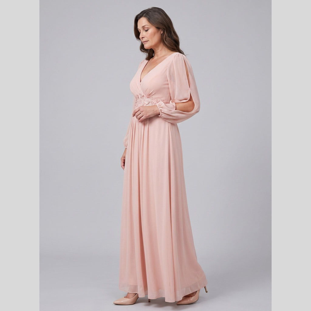 Odile | Chiffon Gown with Beaded Waist by Vera Noir – in pink