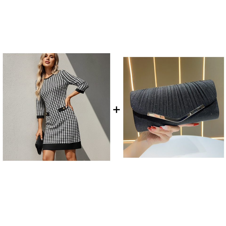 Olyra Houndstooth Midi Dress – front view