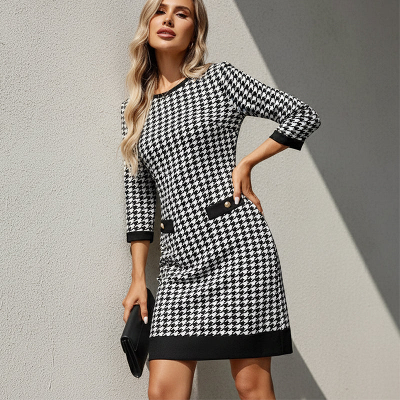 Olyra Houndstooth Midi Dress – back view
