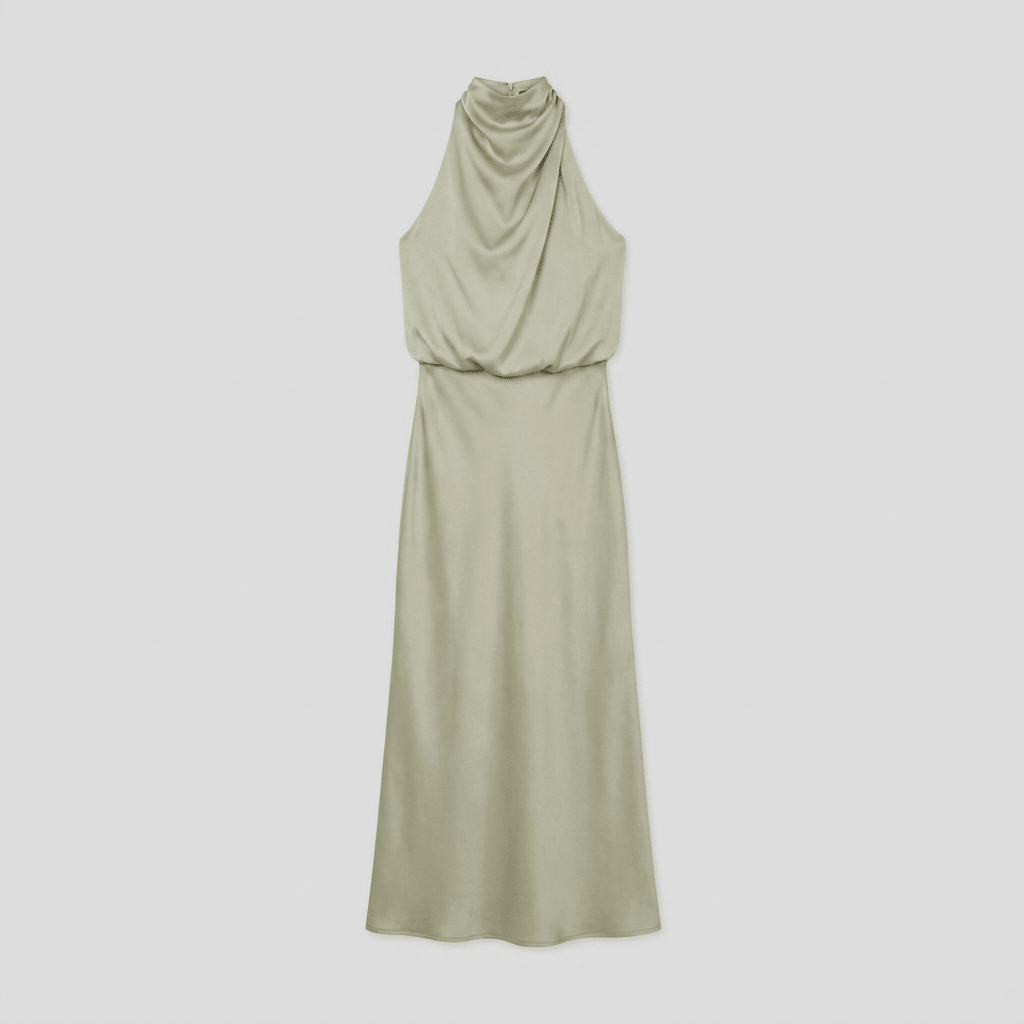 Ombline | Floor-Length Satin Halter Gown by Vera Noir – detail view