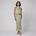 Ombline | Floor-Length Satin Halter Gown by Vera Noir – in light green