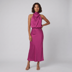 Ombline | Floor-Length Satin Halter Gown by Vera Noir – in pink
