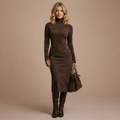 Onelia Elegant Terracotta Midi Dress by Vera Noir – front view