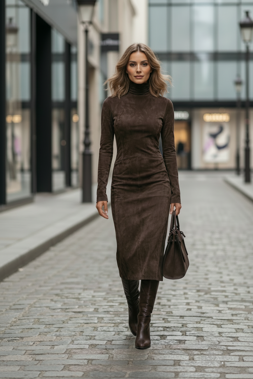 Onelia Elegant Terracotta Midi Dress by Vera Noir – back view