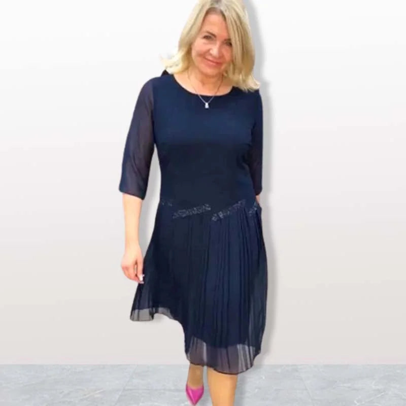 Oralissea Chic Midi Dress with Round Neck – front view