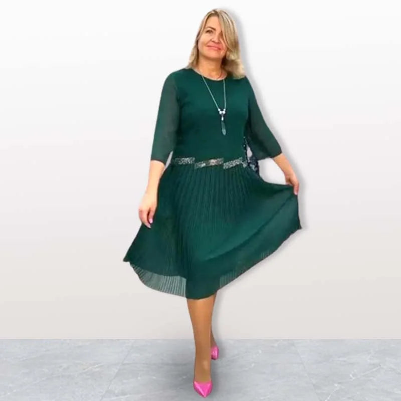 Oralissea Chic Midi Dress with Round Neck – back view