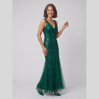 Oriana | Sequin Fishtail Gown by Vera Noir – in dark green