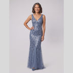 Oriana | Sequin Fishtail Gown by Vera Noir – in dusty blue
