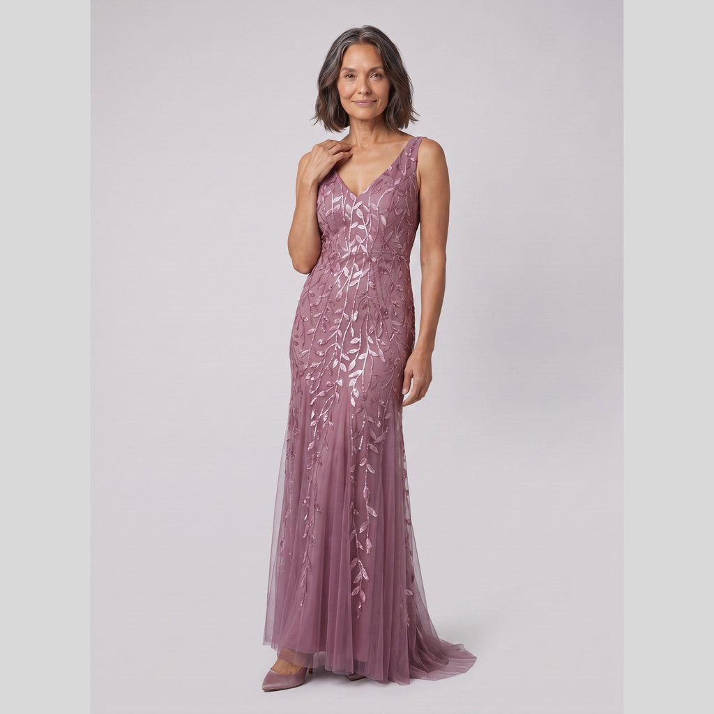 Oriana | Sequin Fishtail Gown by Vera Noir – in purple orchid