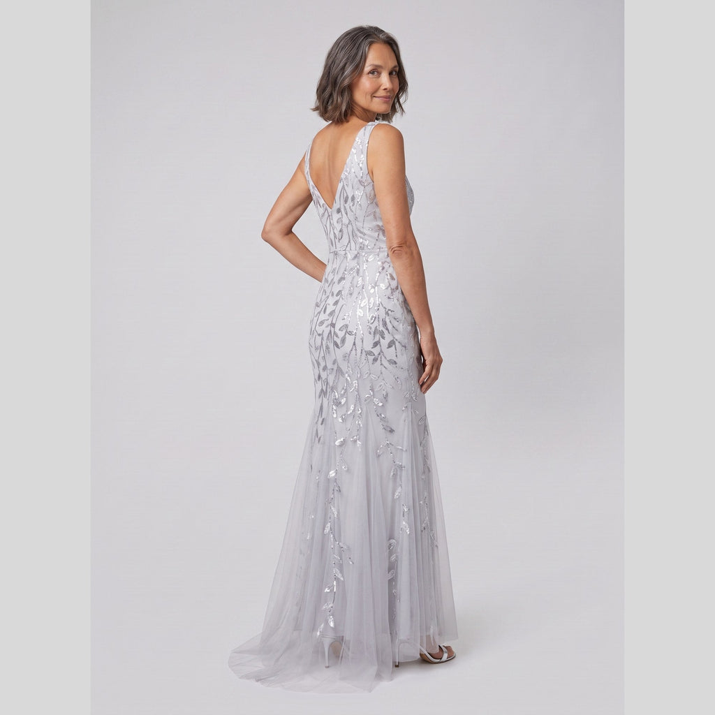 Oriana | Sequin Fishtail Gown by Vera Noir – in silver