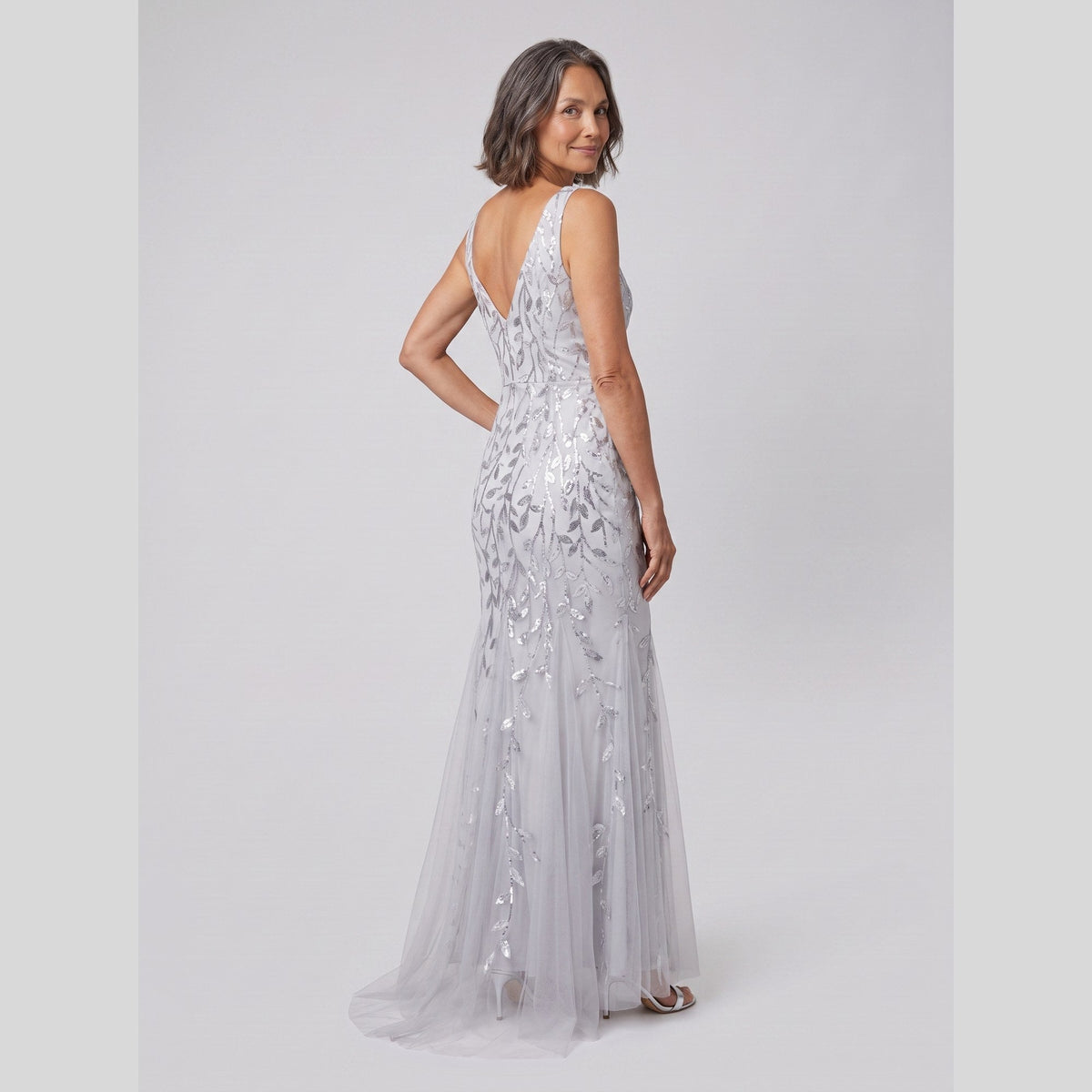 Oriana | Sequin Fishtail Gown by Vera Noir – in silver