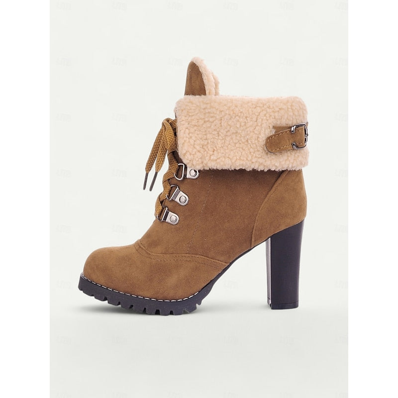 Ottilia | Fur-Trimmed Lace-Up Winter Boots – side view tan