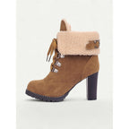 Ottilia | Fur-Trimmed Lace-Up Winter Boots – side view tan