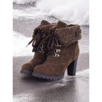 Ottilia | Fur-Trimmed Lace-Up Winter Boots – dark brown front view