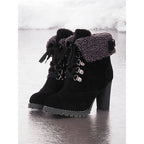 Ottilia | Fur-Trimmed Lace-Up Winter Boots – black front view