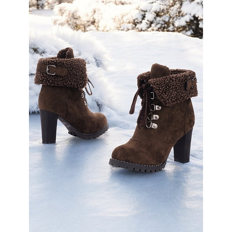 Ottilia | Fur-Trimmed Lace-Up Winter Boots – dark brown side view
