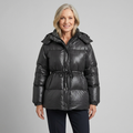 Ottoline | Glossy Drawstring Puffer Jacket – front view black