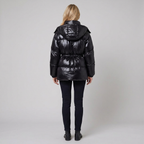 Ottoline | Glossy Drawstring Puffer Jacket – back view black
